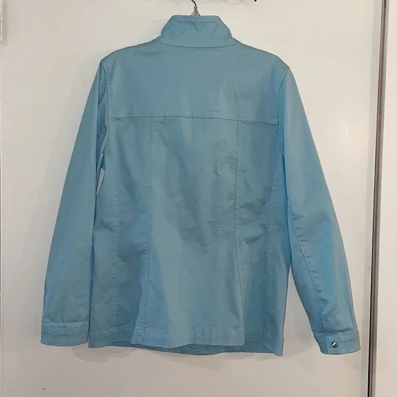 Chico’s Sky Blue Cotton Twill Utility Jacket Like New Condition Size S - Picture 9 of 11